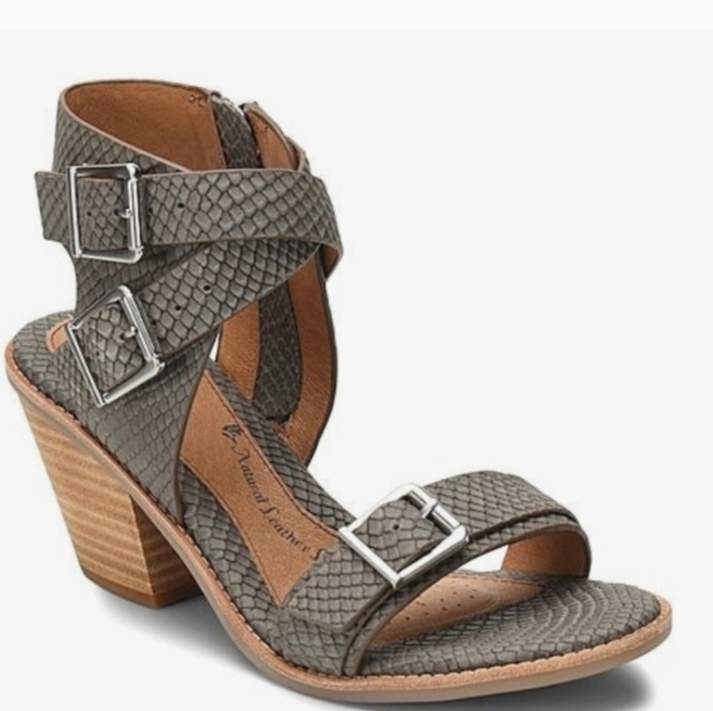 Sofft Women Manryn Snae Grey Leather Heels with Chunky Wooden Heel Sz 10M
